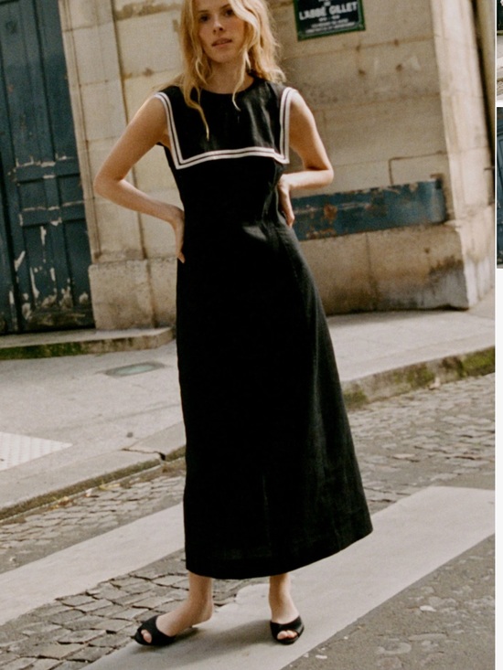 Doen Dresses & Skirts - Doen Matilda Black Midi Dress with White Sailor Trim | size 8